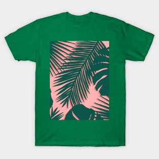 Coral Pink and Green Tropical Leaves T-Shirt